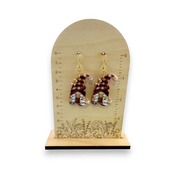 Coffee Break Gnome Earrings Gold Plated Earwires - Picture 2 of 8